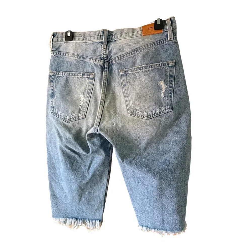 Edwin X Free People Womens Size 27 Blue Cai Long Whiskered Denim Shorts New